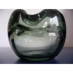 Mooie asbak Copier Leerdam, groenblauw fume