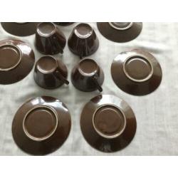 6 Antieke Chinoiserie Batavia Brown stijl kop en schotel vis