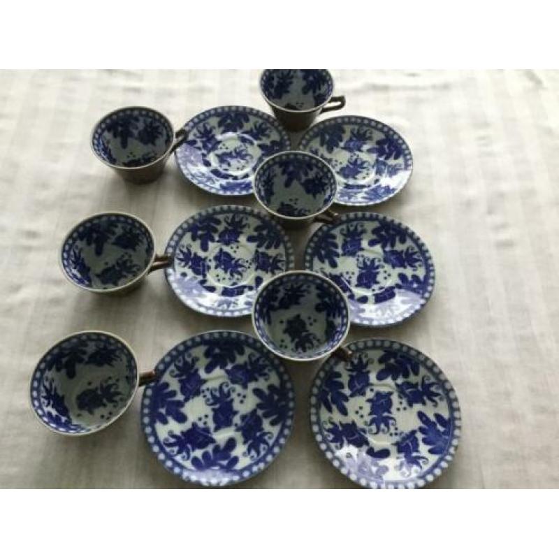 6 Antieke Chinoiserie Batavia Brown stijl kop en schotel vis