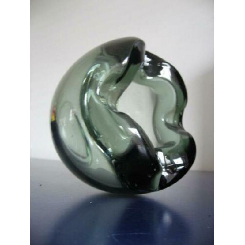 Mooie asbak Copier Leerdam, groenblauw fume