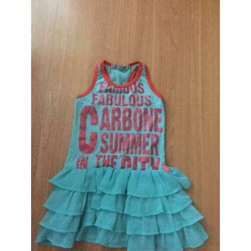 Groen/witte carbone jurk 98/104 €1,00 koopje!!