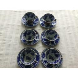 6 Antieke Chinoiserie Batavia Brown stijl kop en schotel vis
