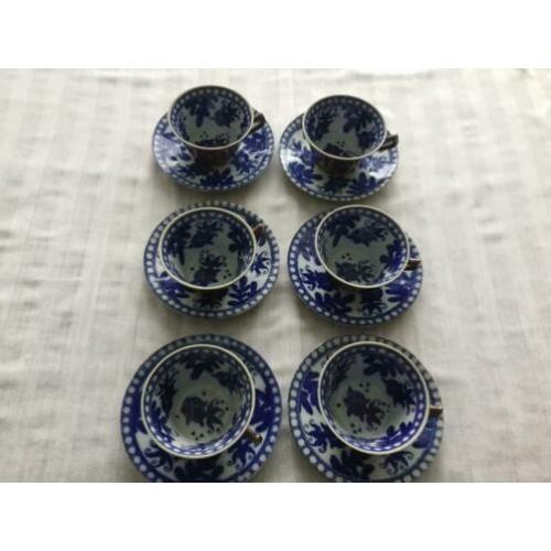6 Antieke Chinoiserie Batavia Brown stijl kop en schotel vis