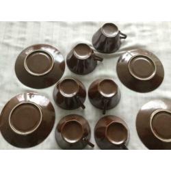 6 Antieke Chinoiserie Batavia Brown stijl kop en schotel vis