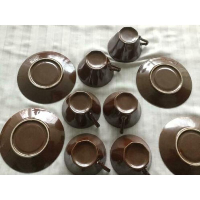 6 Antieke Chinoiserie Batavia Brown stijl kop en schotel vis