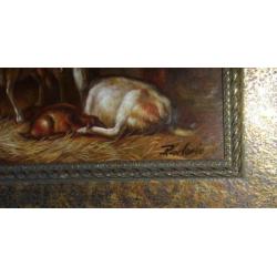 Klassiek Hollandse School: 'dierenstal', olieverf