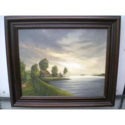 Boerderij aan het water gesigneerd J.Kok