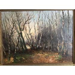 Olieverf schilderij antiek bomen met mooie lijst