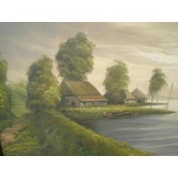 Boerderij aan het water gesigneerd J.Kok