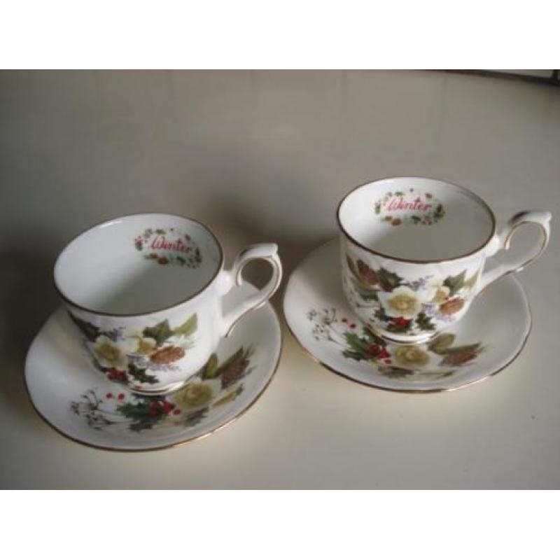 Kerst Servies 2 Engelse Kop en Schotels "Winter" Duchess