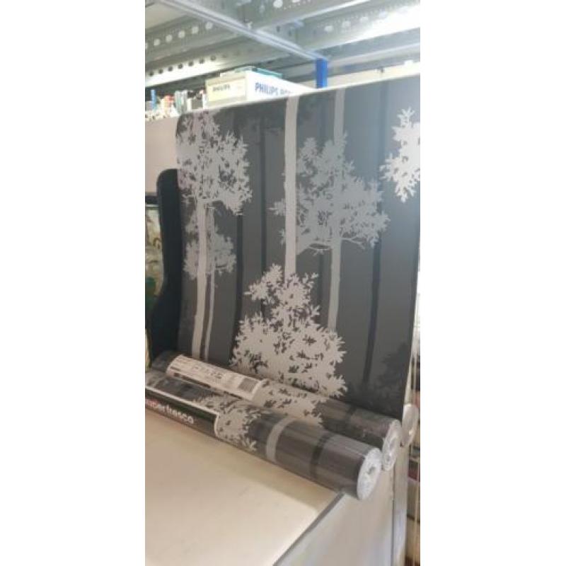Behang zwart zilver bomen nieuw