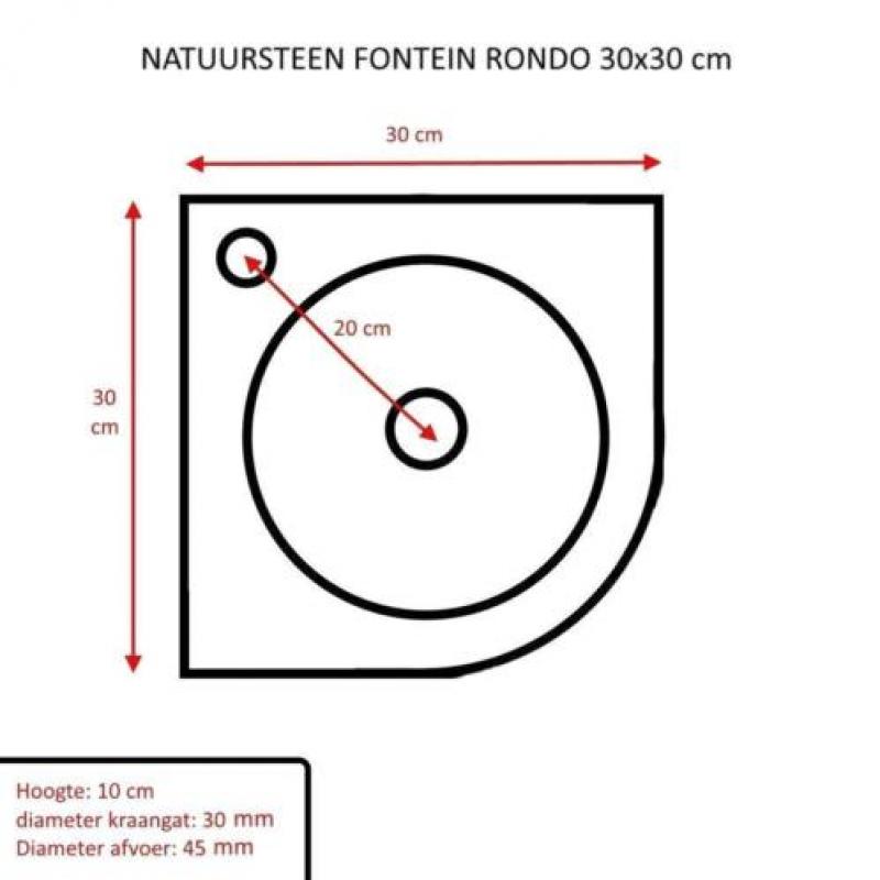 Fontein Sanilux Rondo Hardsteen 30x30x10cm Kwartrond met ...