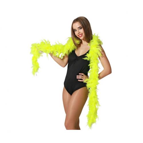 Atosa Carnaval verkleed boa met veren - 2x - neon geel - 180 cm - 45 gr