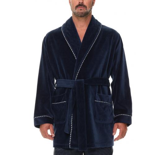 Refinery Velour Smoking Jacket Kamerjas Majestic, Kleur Donkerblauw, Maat large / extra large